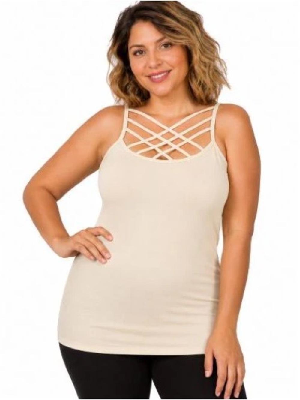 BRAND NEW WITH TAGS Beige Criss-Cross Strappy Seamless Cami – Plus Size